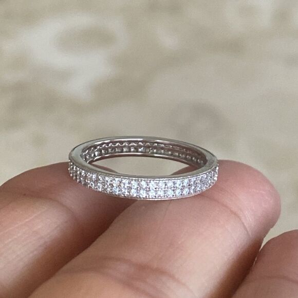 925 Sterling Silver Full Double Row Eternity Ring Cubic Zirconia - Picture 7 of 8